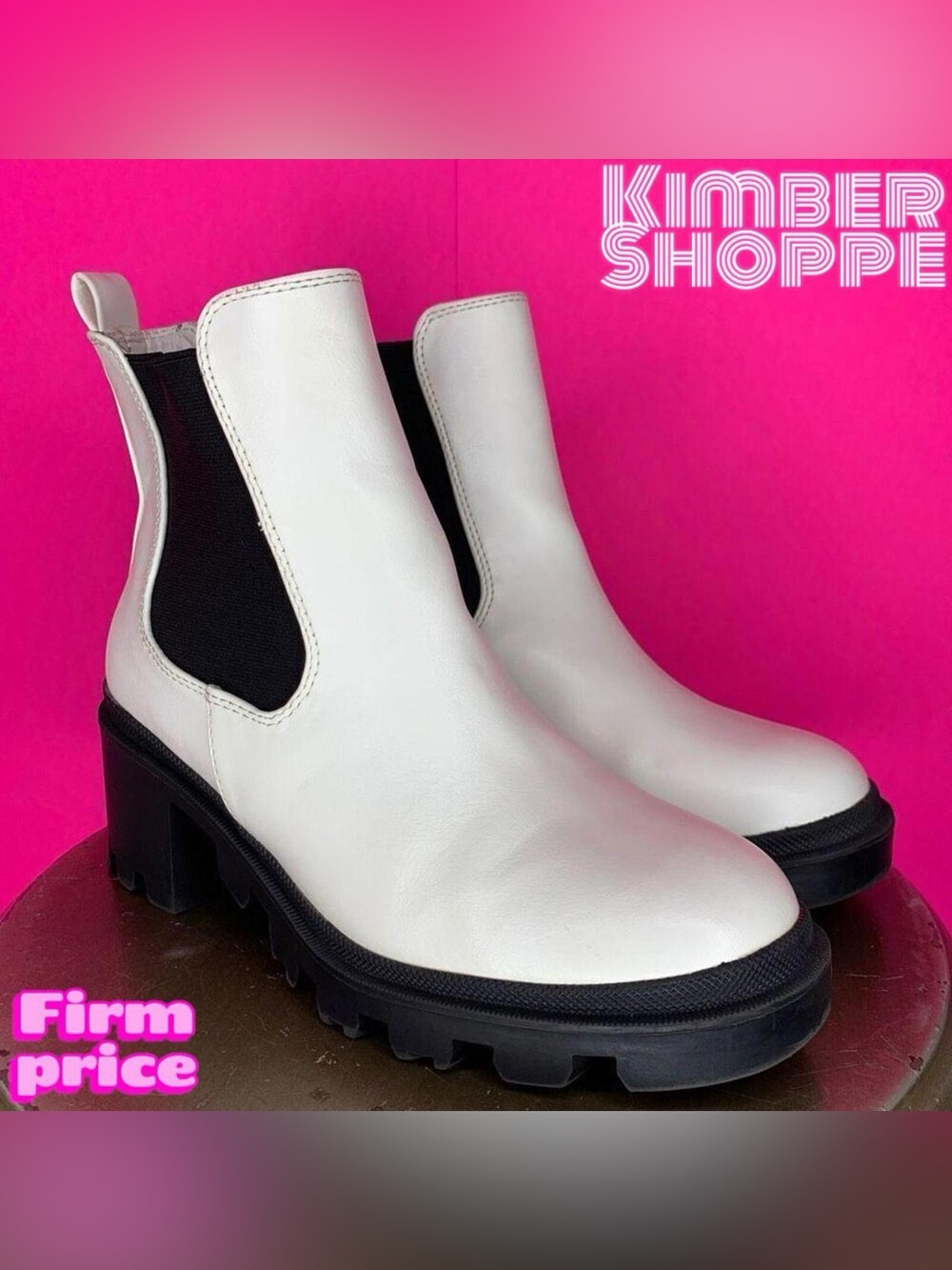 Lulus White Faux Leather Lug Sole Block Heel Chelsea Boots US 6